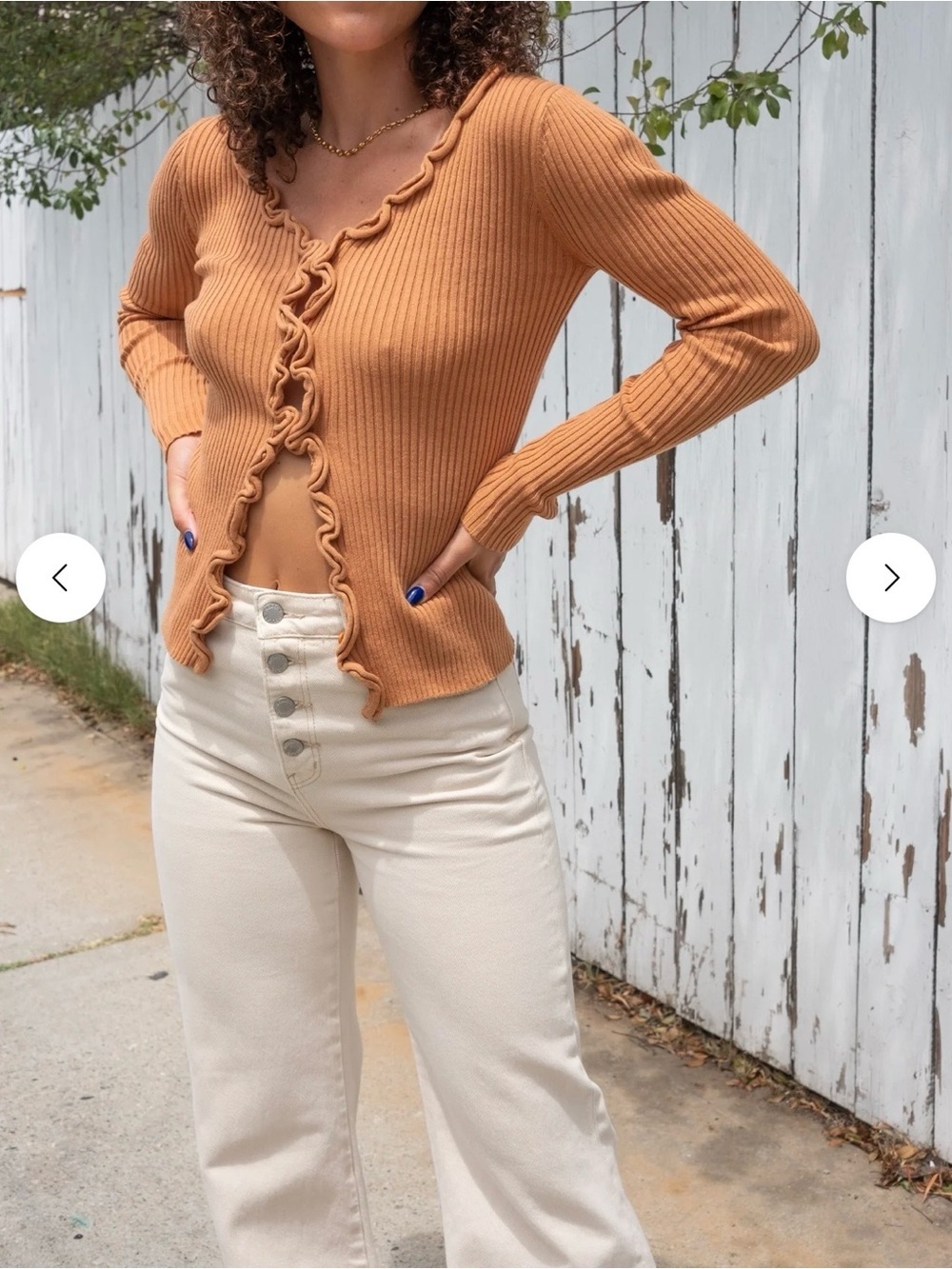 Free People Find Me Now Charlie Ruffled Knit Rust Long Sleeve Top